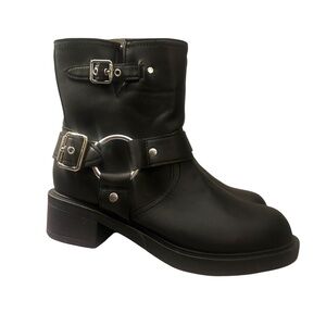 New Black Motorcycle Boots with Buckle
